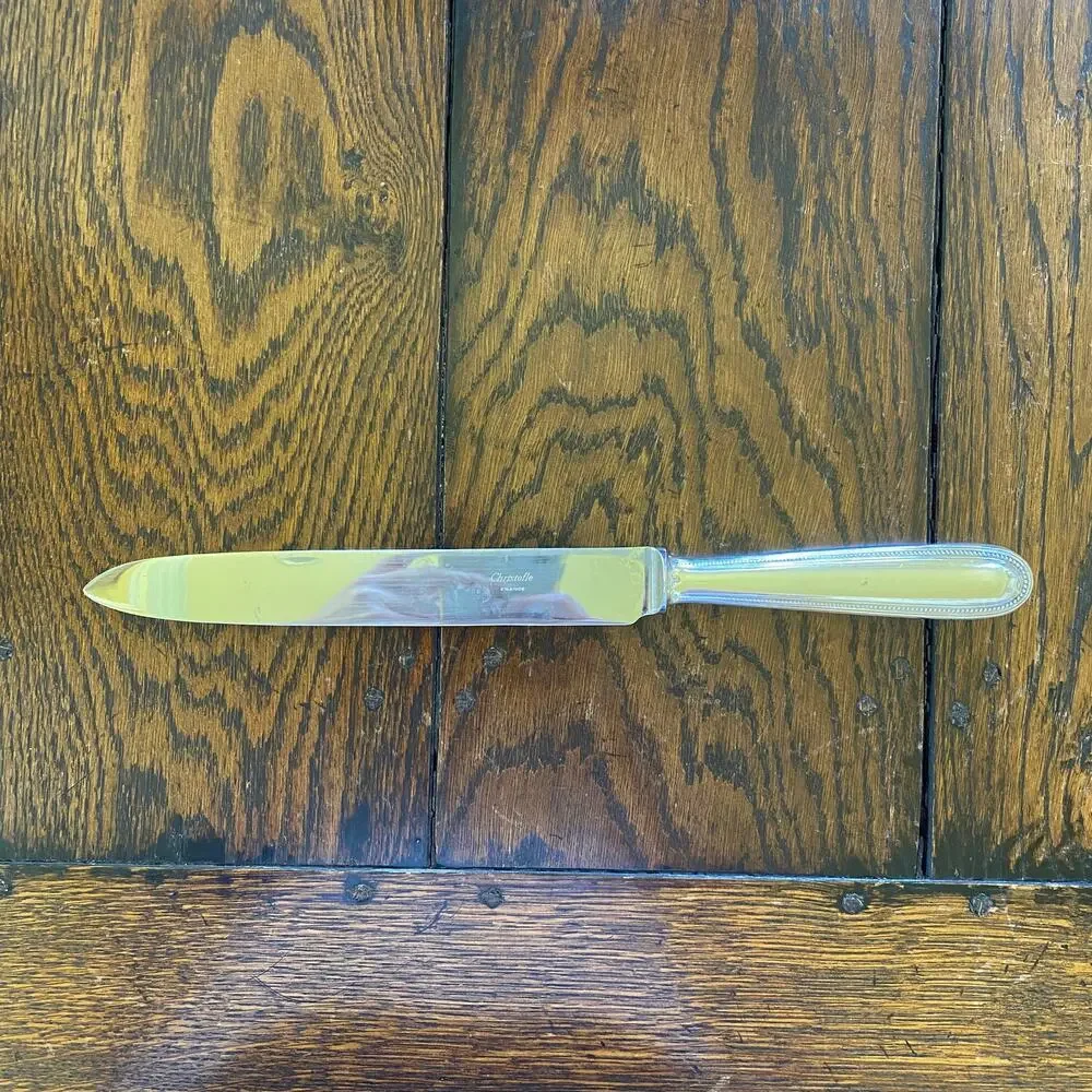Christofle Perles Carving Knife Silverplate France 13in Serving Beaded
